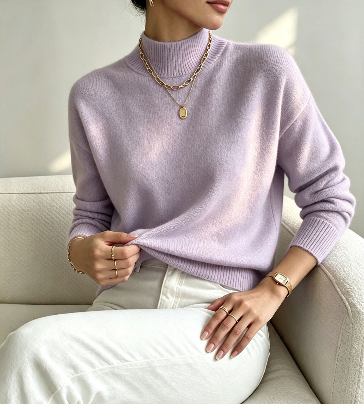 Lucinda Cashmere-Feel Mock Neck Sweater