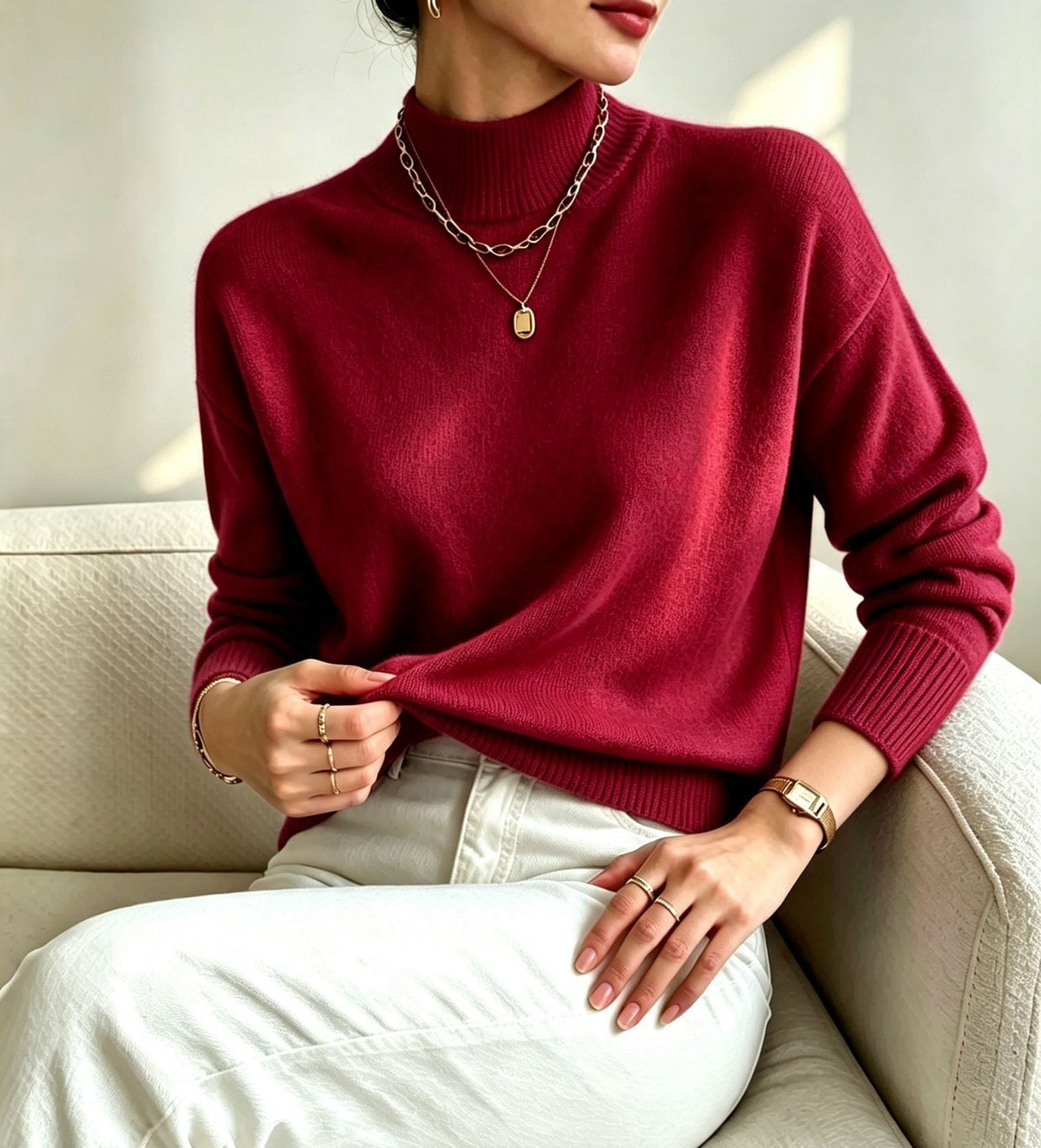 Lucinda Cashmere-Feel Mock Neck Sweater