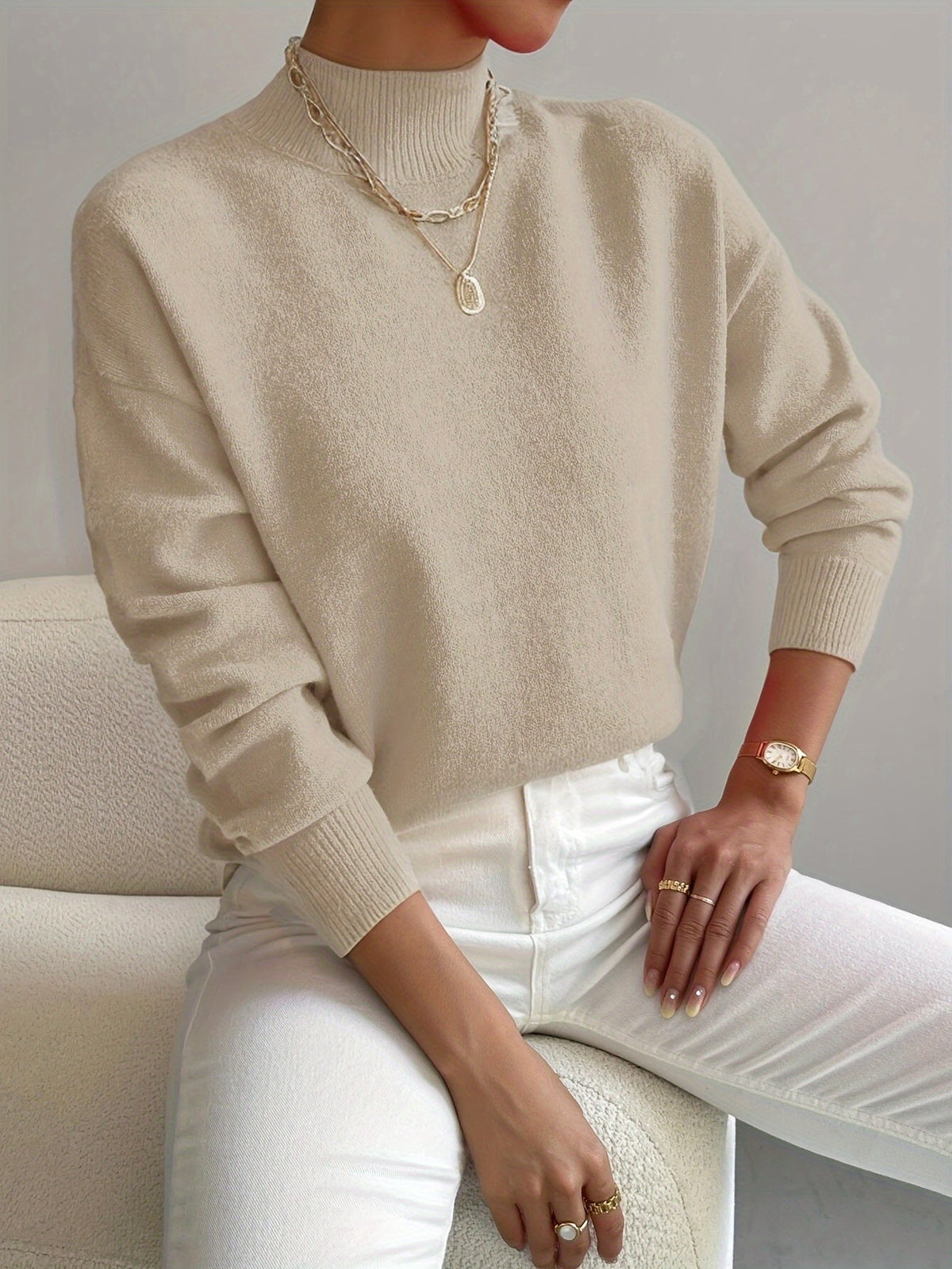 Lucinda Cashmere-Feel Mock Neck Sweater