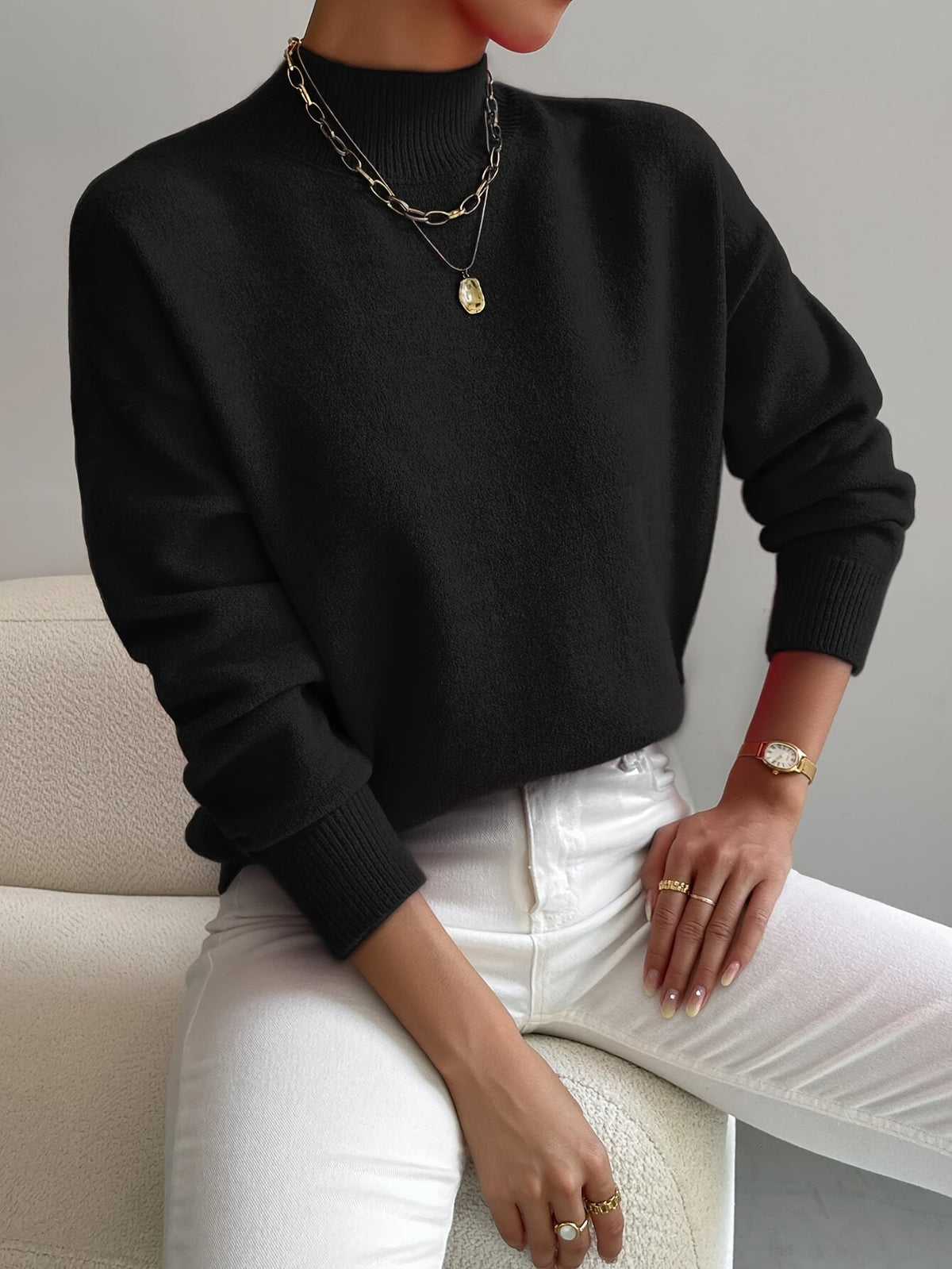 Lucinda Cashmere-Feel Mock Neck Sweater
