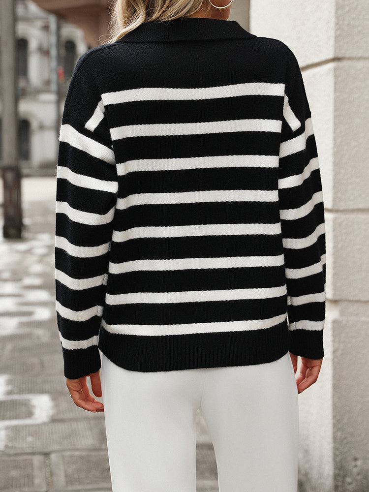 Penny-June Striped Polo Collar Sweater