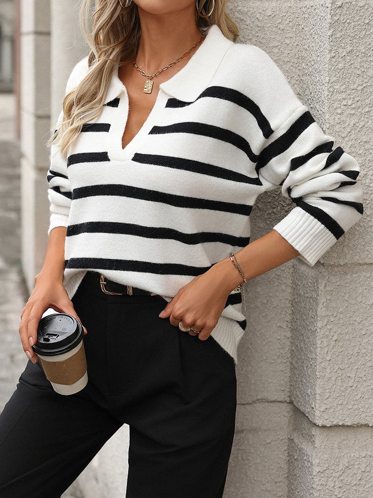 Penny-June Striped Polo Collar Sweater