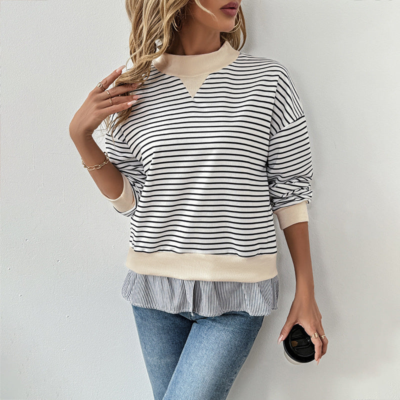 Alba Ruffle Hem Striped Sweatshirt