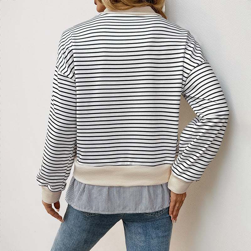 Alba Ruffle Hem Striped Sweatshirt