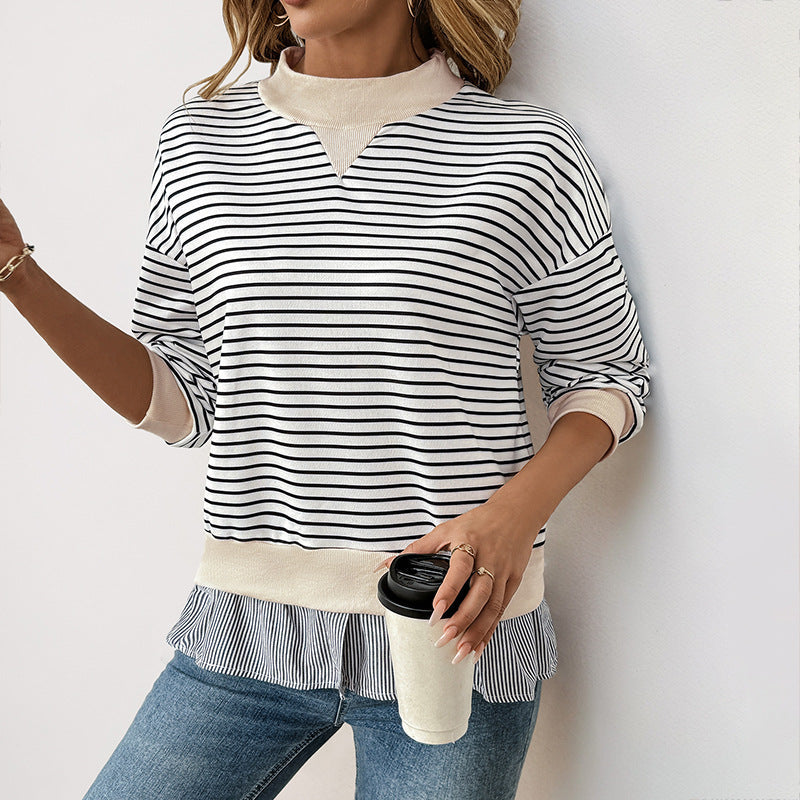 Alba Ruffle Hem Striped Sweatshirt