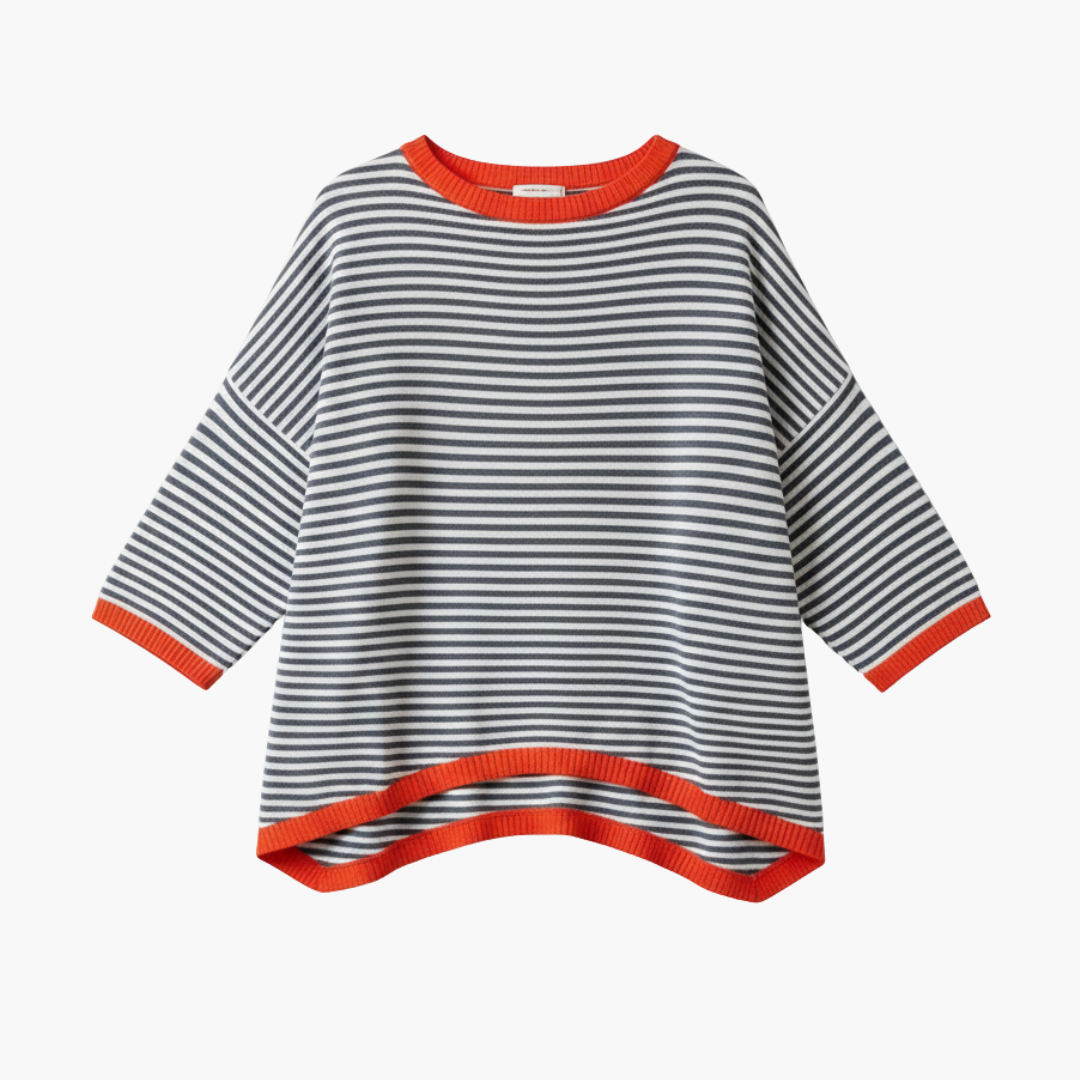 Women's long-sleeve striped top with contrast trim