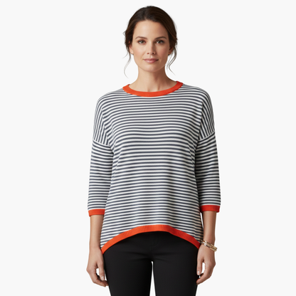 Women's long-sleeve striped top with contrast trim