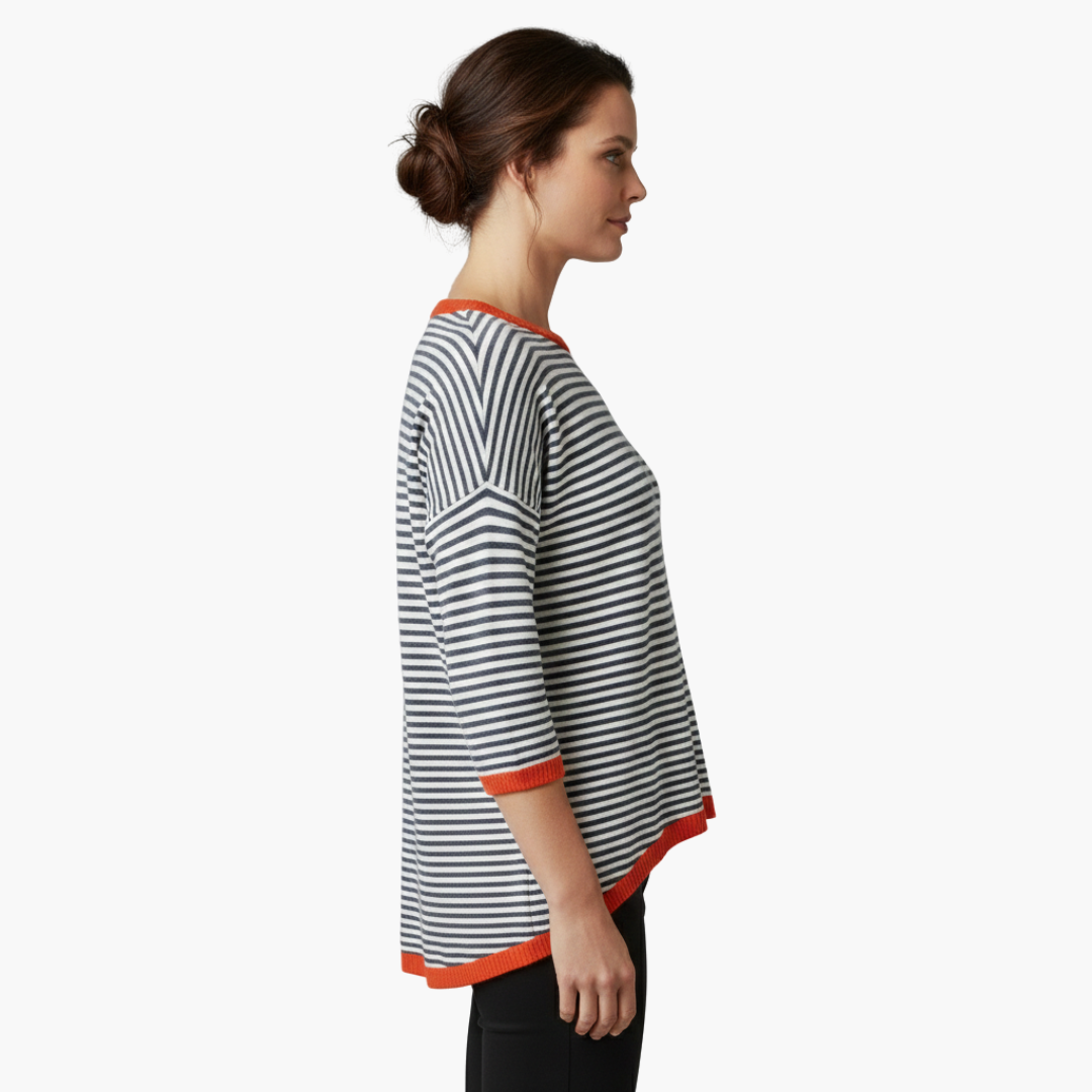 Women's long-sleeve striped top with contrast trim