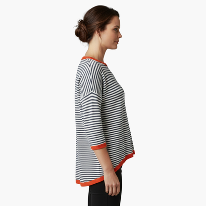 Women's long-sleeve striped top with contrast trim