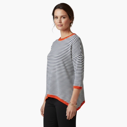 Women's long-sleeve striped top with contrast trim