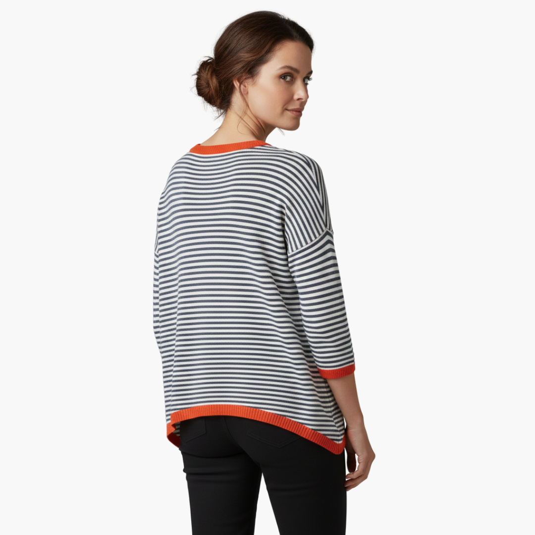 Women's long-sleeve striped top with contrast trim