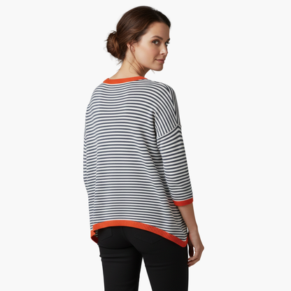 Women's long-sleeve striped top with contrast trim