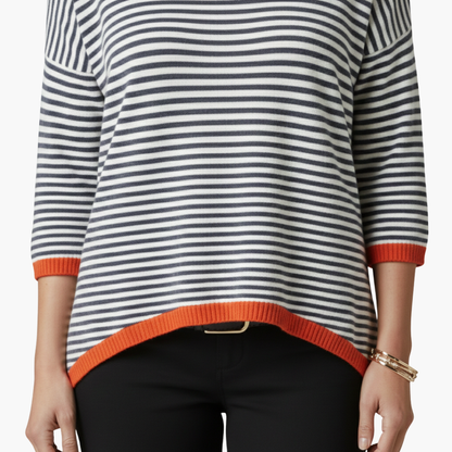 Women's long-sleeve striped top with contrast trim