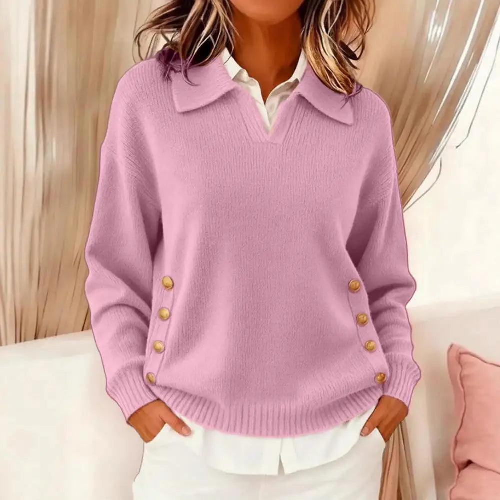 Ailsa Gold Side Button V-Neck Sweater