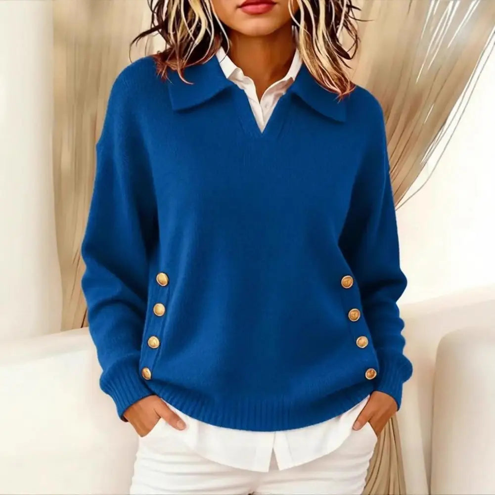 Ailsa Gold Side Button V-Neck Sweater
