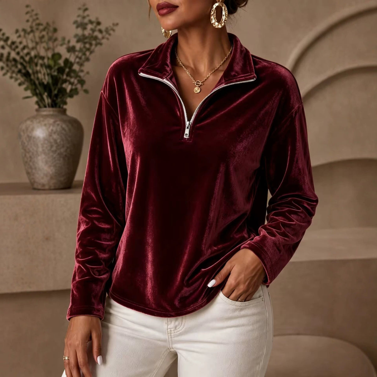 Lyra-June Velvet Half-Zip Top