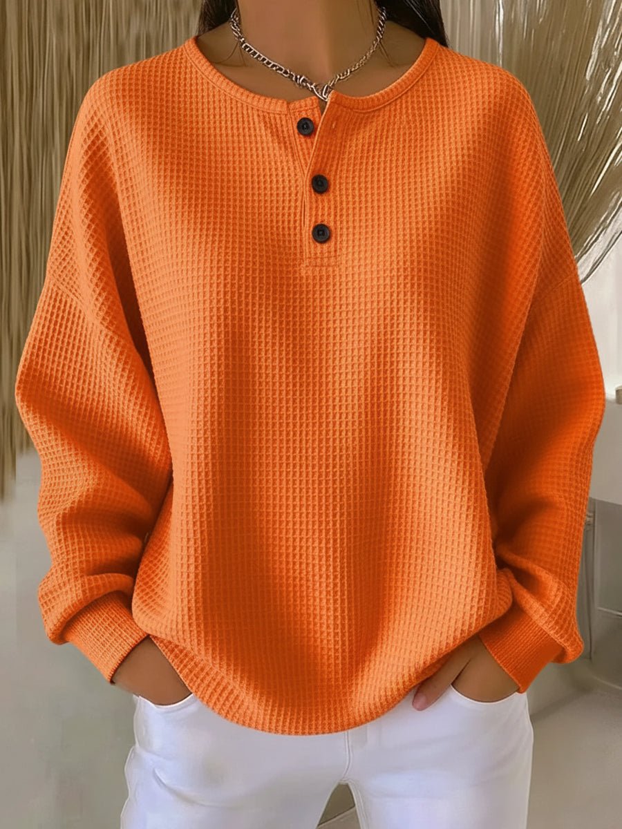 Margo-Hope Waffle Knit Henley Sweatshirt