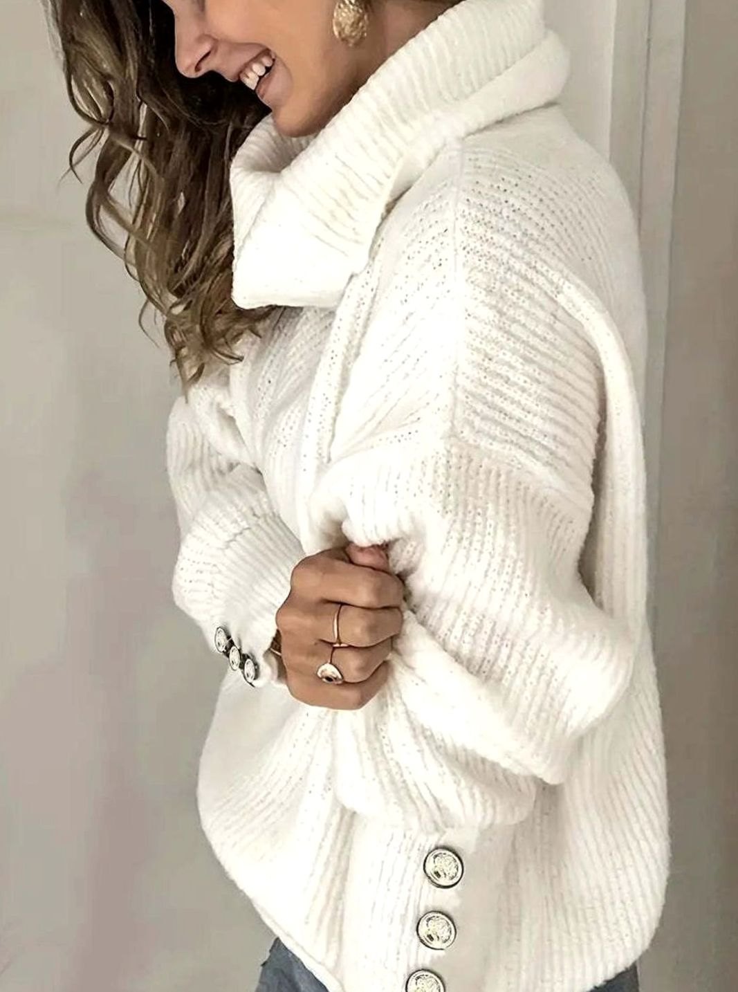 Calliope Folded Turtleneck Button Cuff Sweater