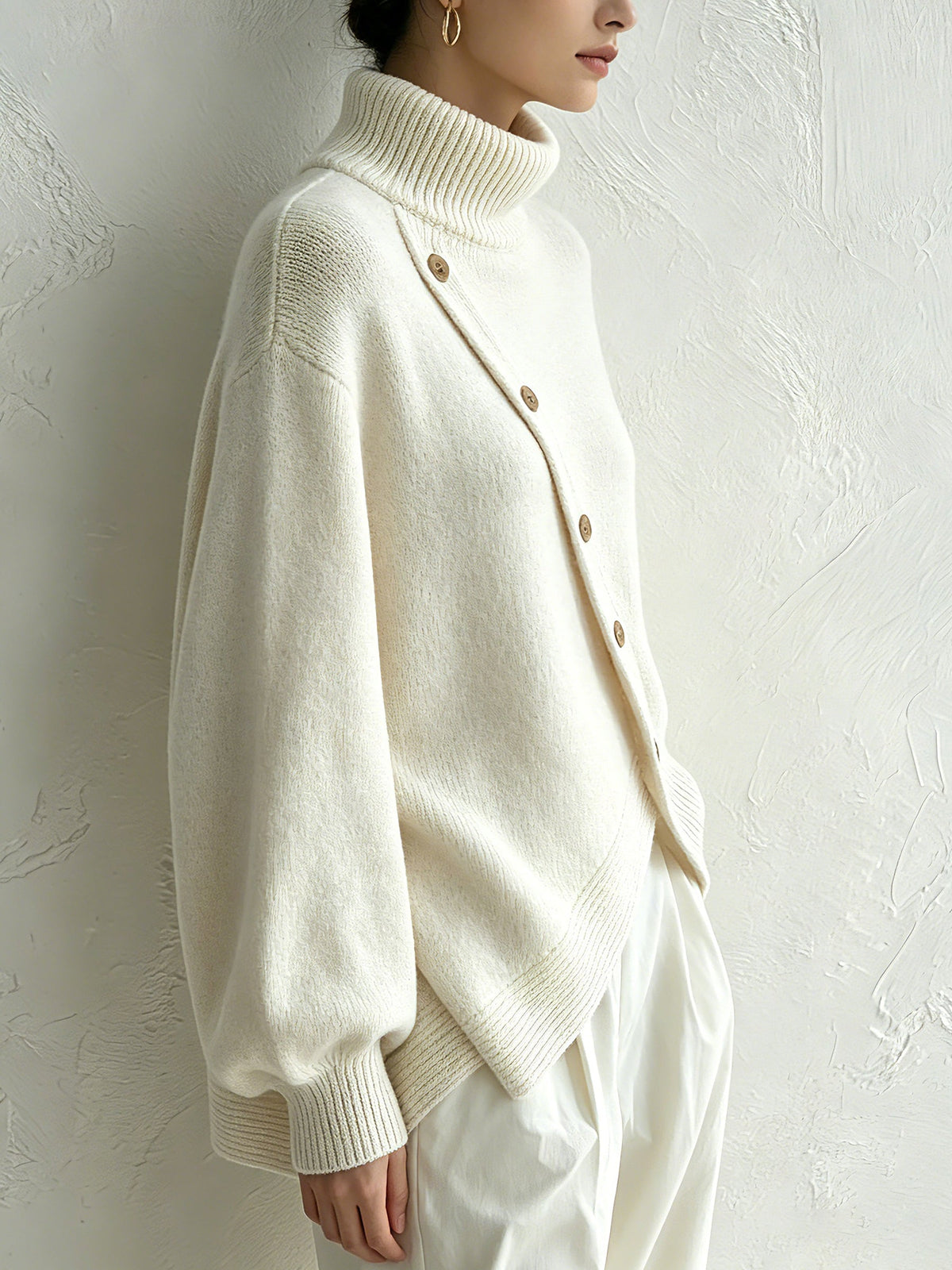 Ilsa-Belle Diagonal Button Turtleneck