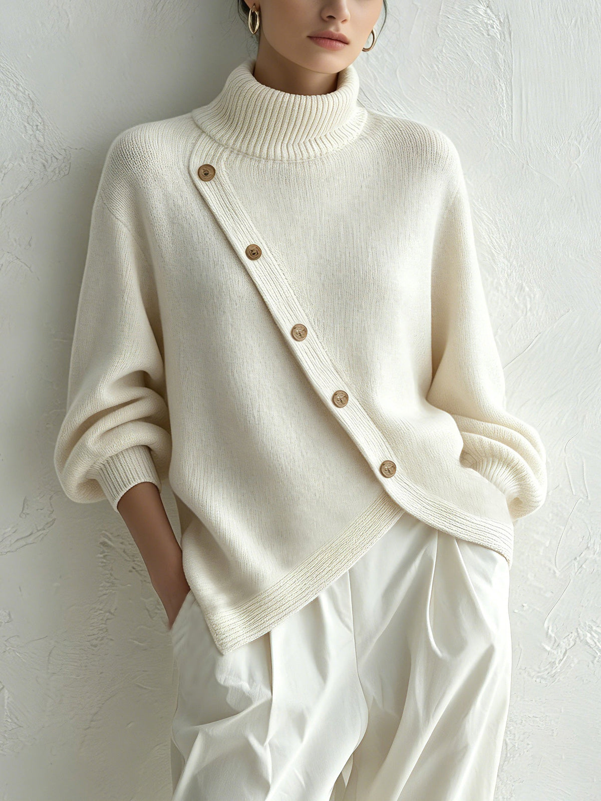Ilsa-Belle Diagonal Button Turtleneck