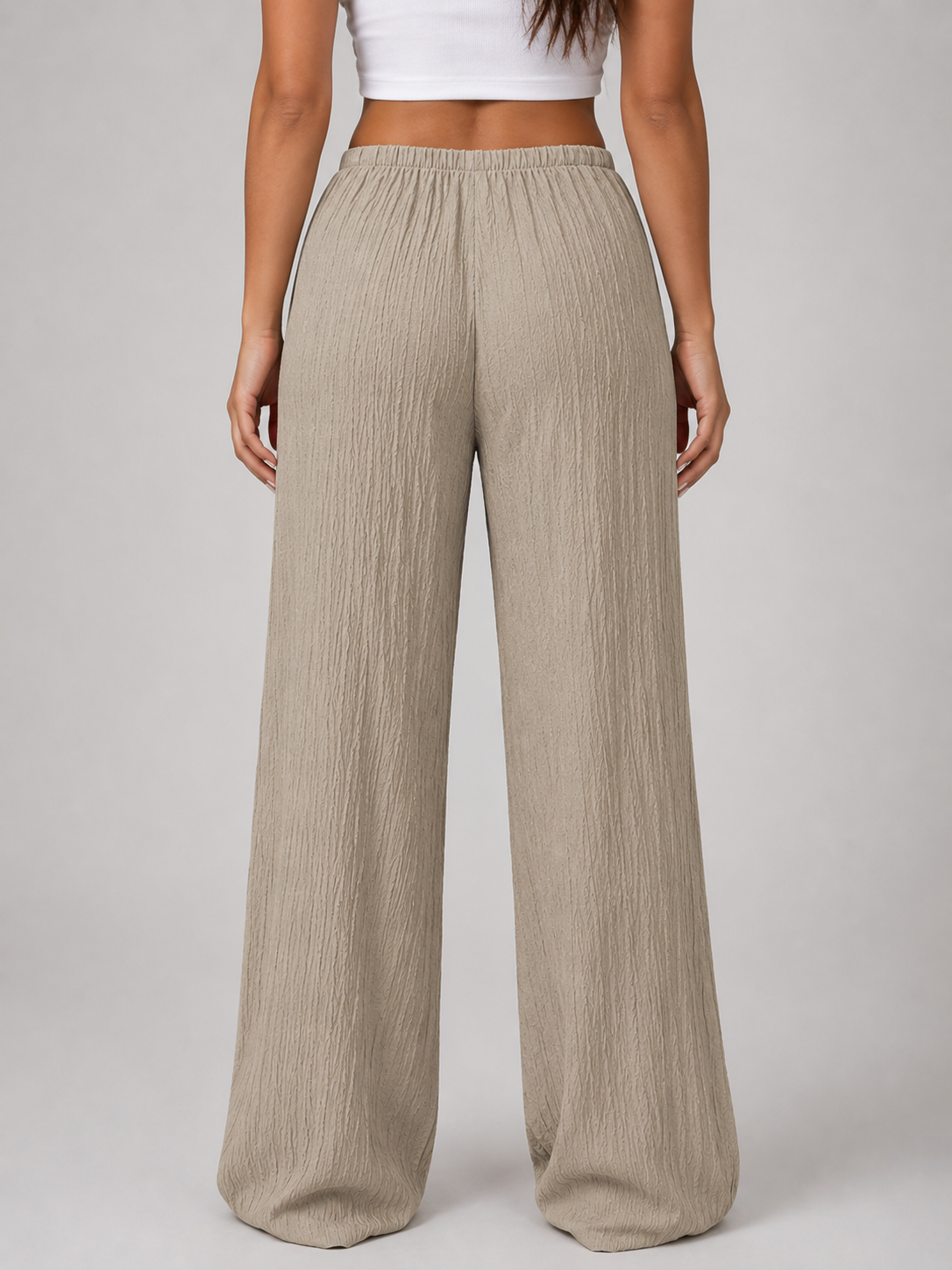 Women's Crinkle Wide Leg Trousers – Drawstring Waist