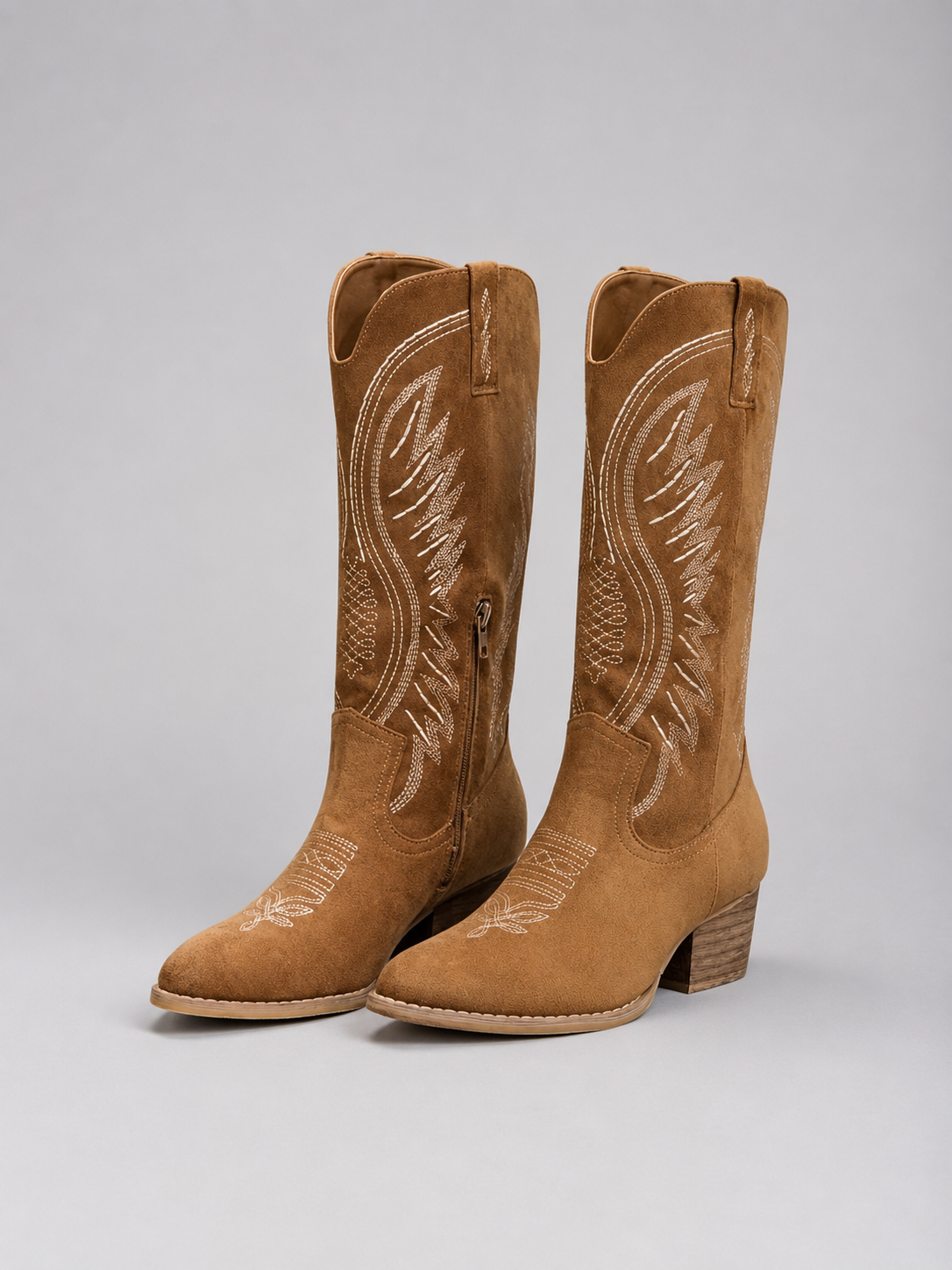 Women’s Faux Suede Cowboy Boots – Western Block Heel Style