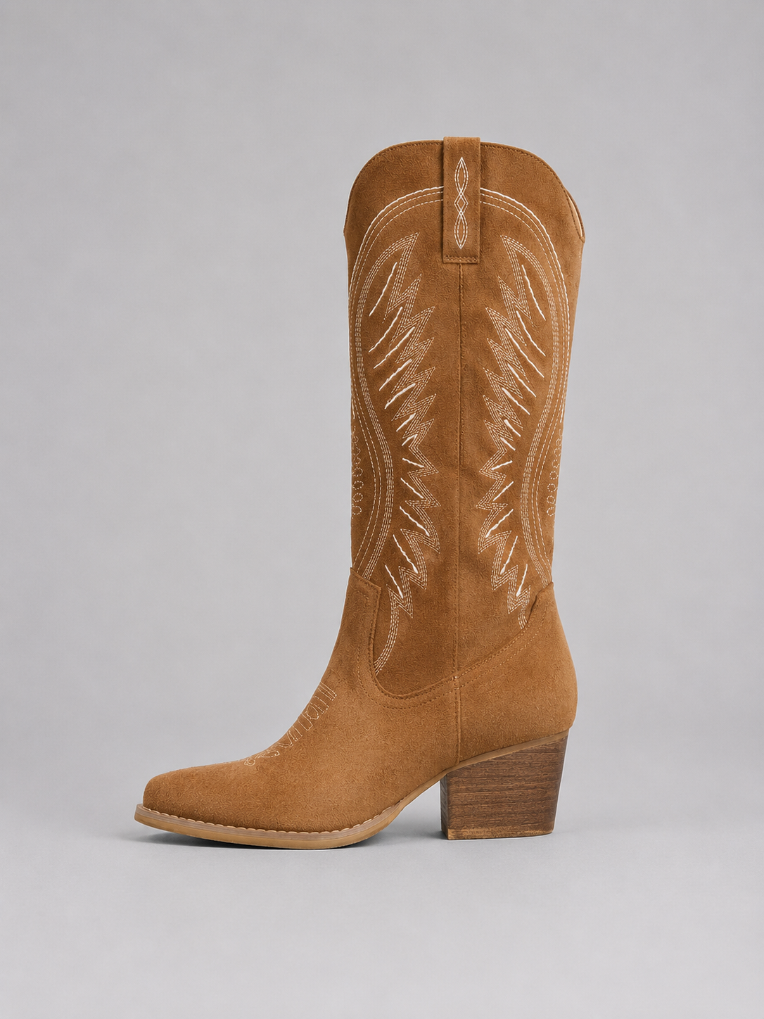 Women’s Faux Suede Cowboy Boots – Western Block Heel Style