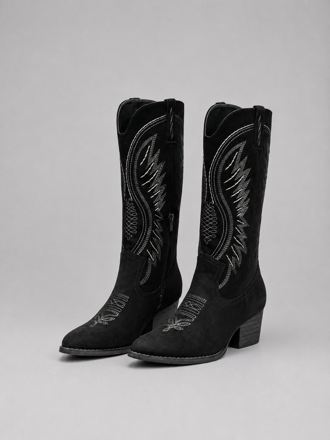Women’s Faux Suede Cowboy Boots – Western Block Heel Style
