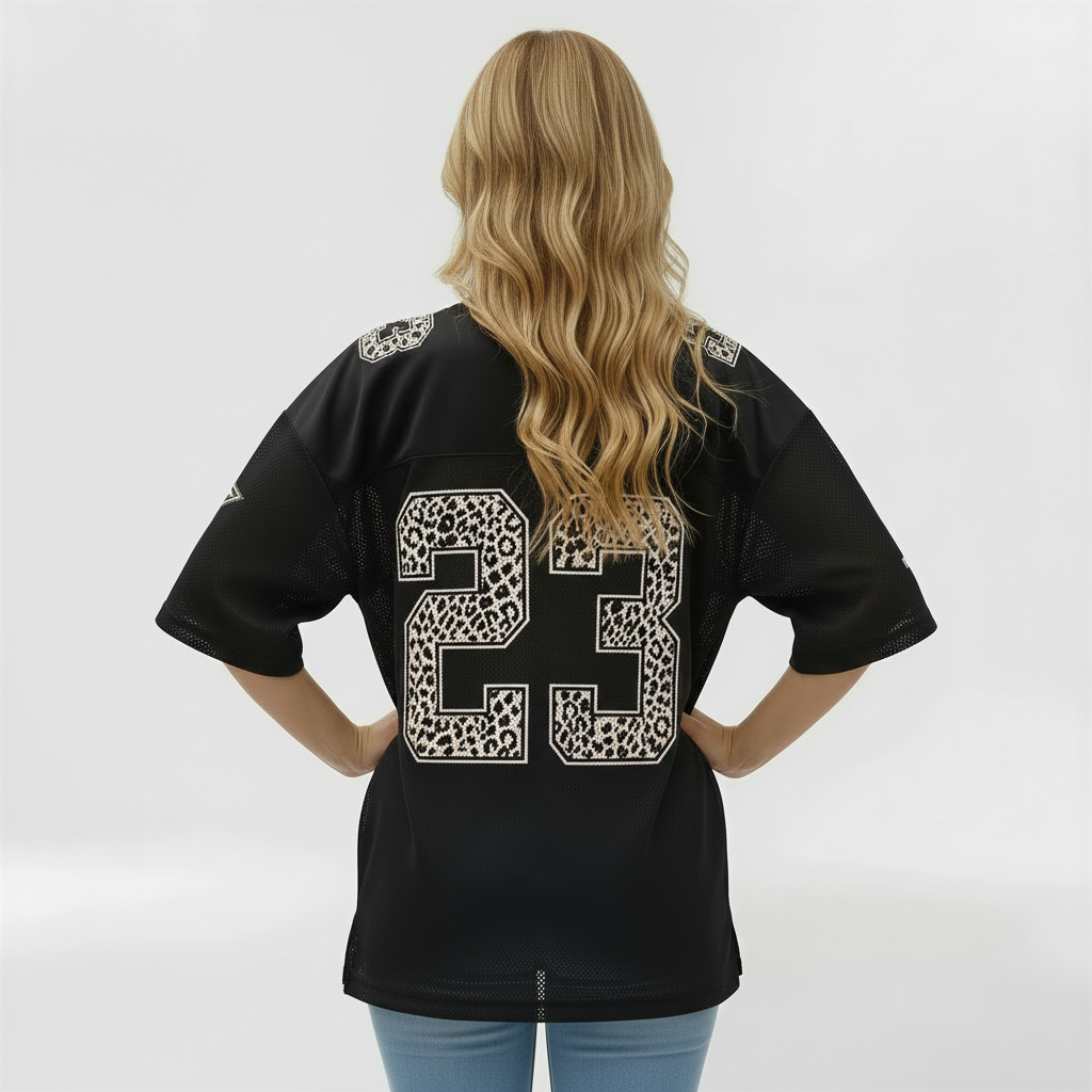 Women's Oversized Sporty Jersey-Style T-Shirt with Printed Number, Casual Short Sleeves