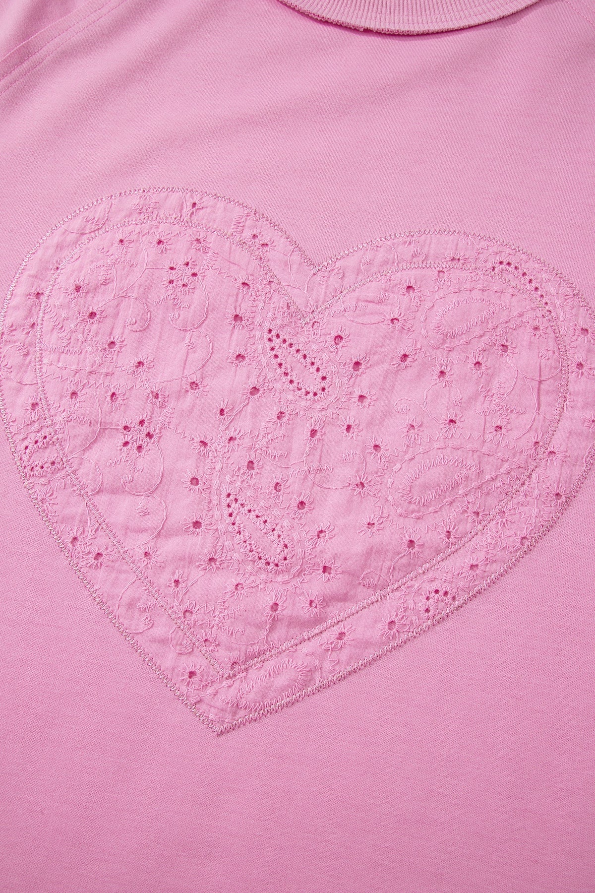 Pink Patchwork Top with Paisley Pattern, Valentine Hearts, and Long Sleeve English Embroidery