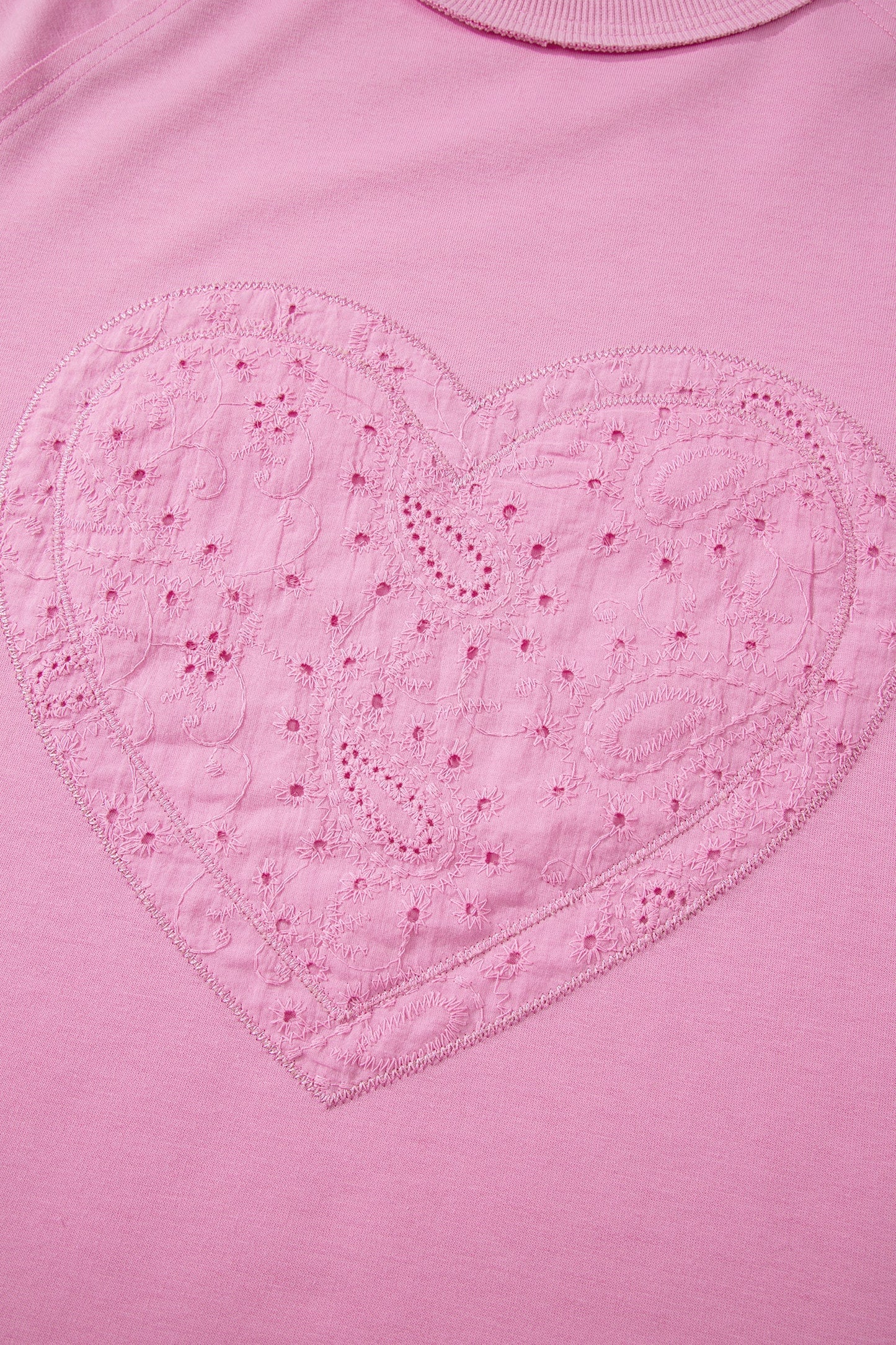 Pink Patchwork Top with Paisley Pattern, Valentine Hearts, and Long Sleeve English Embroidery