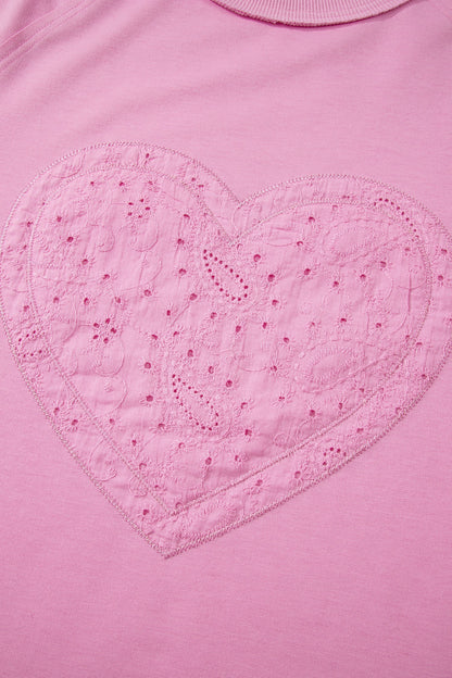 Pink Patchwork Top with Paisley Pattern, Valentine Hearts, and Long Sleeve English Embroidery