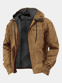 Men's Fleece-Lined Hooded Jacket, Zip-Front Woven Shell