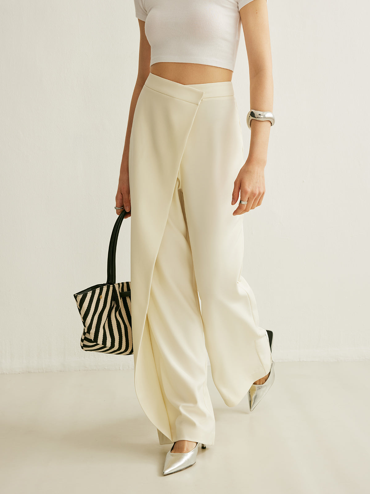Luna | Women's High Waist Wide Leg Trousers Asymmetric Wrap Pants