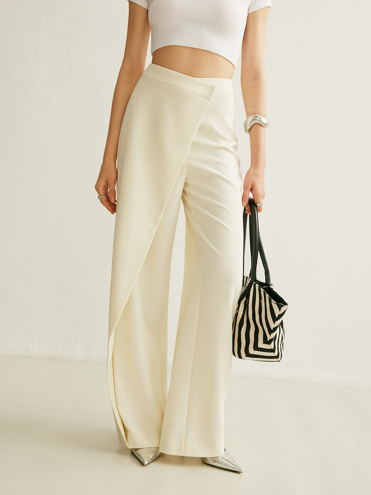 Luna | Women's High Waist Wide Leg Trousers Asymmetric Wrap Pants