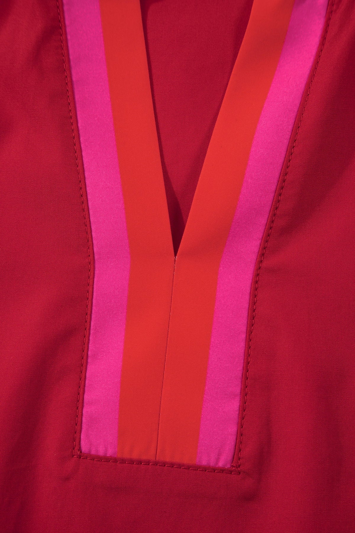 Fire red striped blouse with ruffled collar and short puffed sleeves