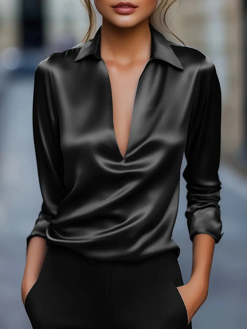 Eva™ | Premium V-Neck Satin Blouse