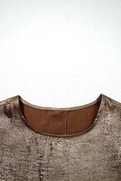 Top Metallic Gold Sleeveless with Round Neck and Ruffles