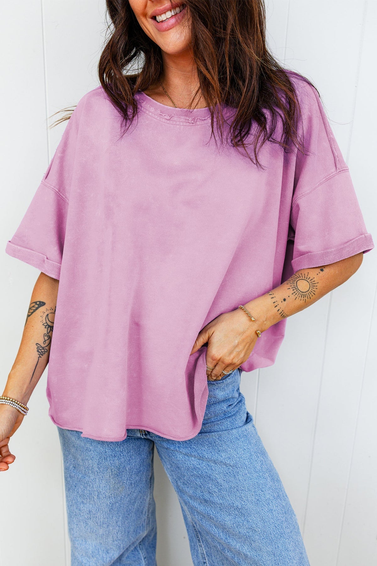 Wide T-shirt with mineral wash and dropped shoulder