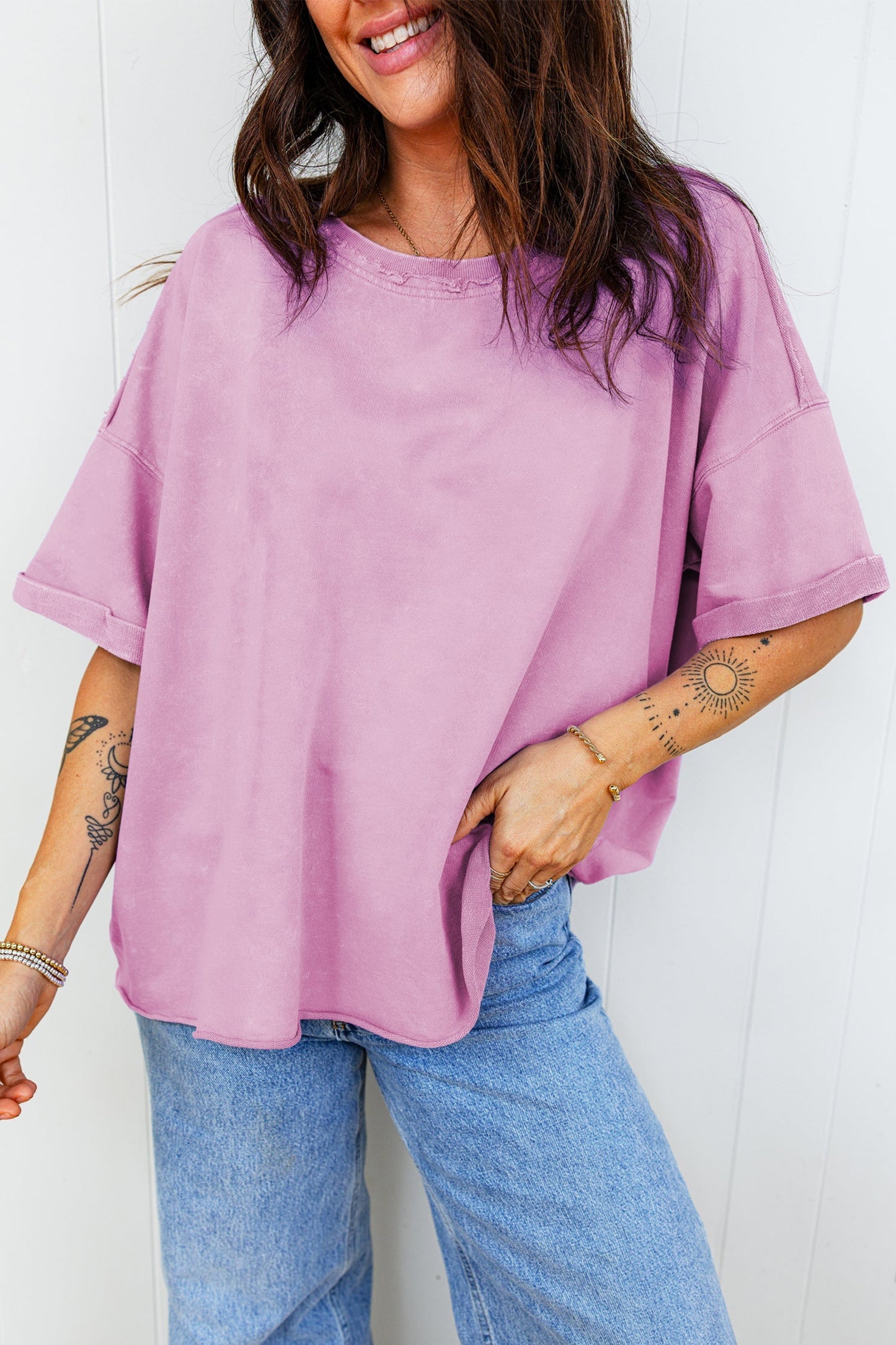 Wide T-shirt with mineral wash and dropped shoulder