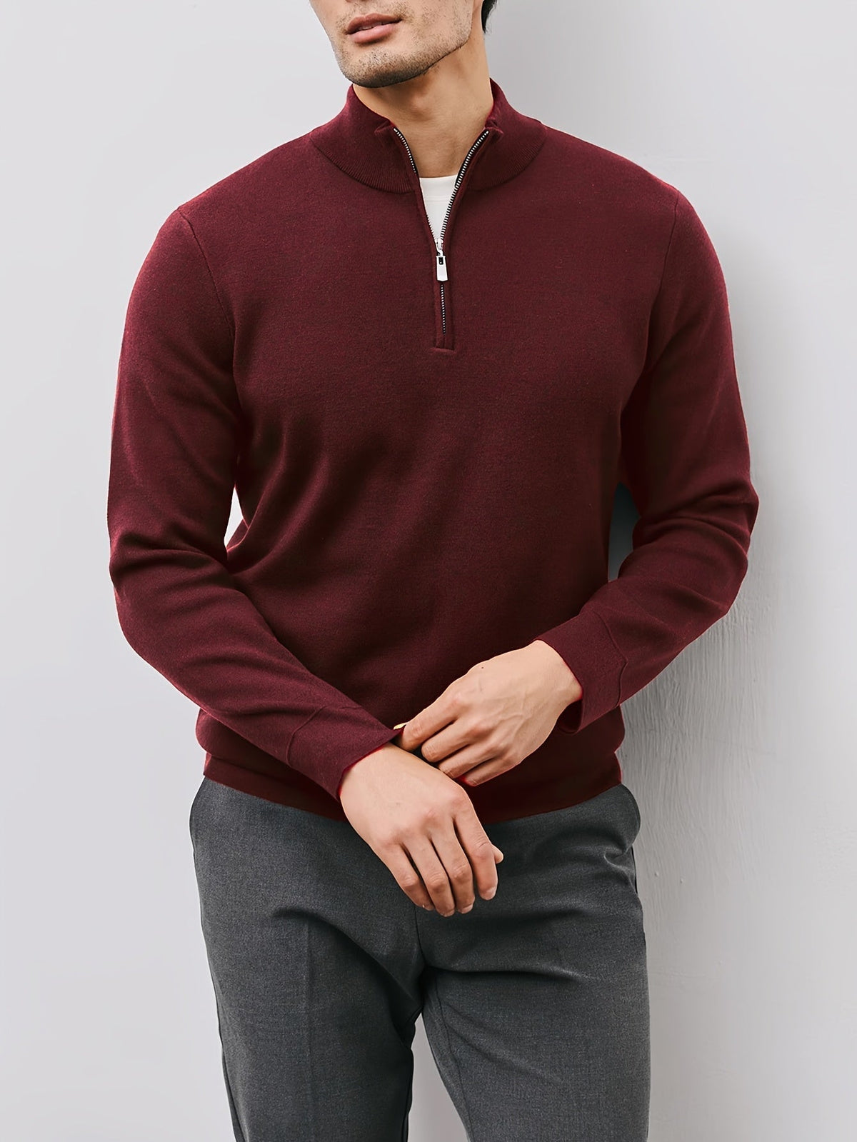 Men's Fine-Knit Mock-Neck Quarter-Zip Sweater, Short Stand Collar