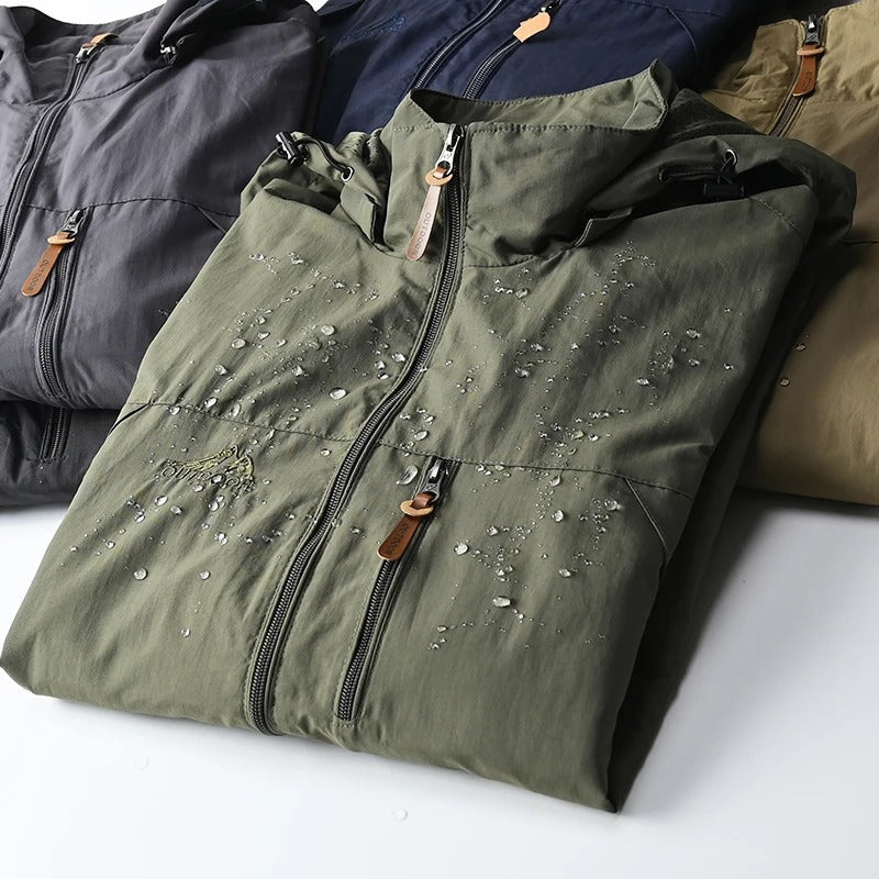 Men's Water-Repellent Hooded Shell Jacket, Mesh-Lined Utility Coat