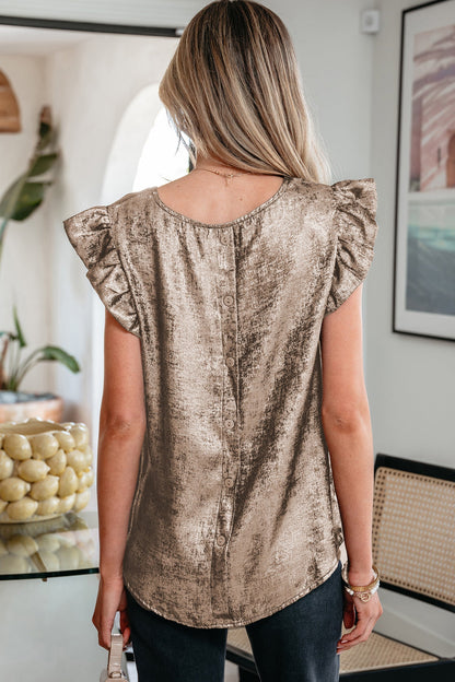 Top Metallic Gold Sleeveless with Round Neck and Ruffles