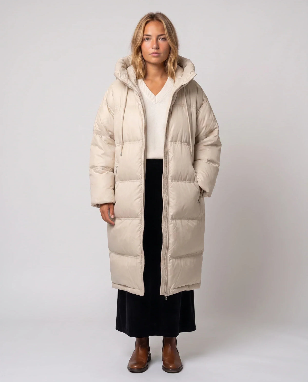Extra-Long Cocoon Hooded Puffer Jacket