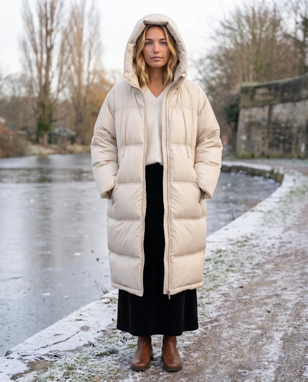 Extra-Long Cocoon Hooded Puffer Jacket