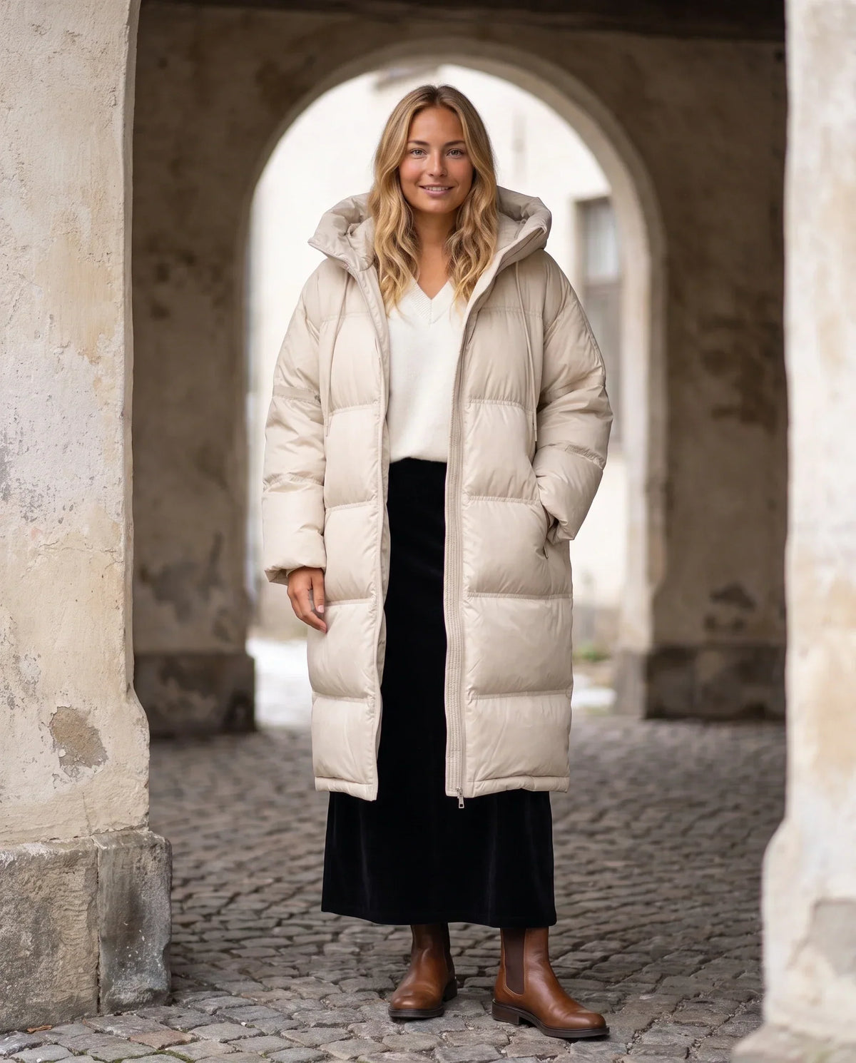 Extra-Long Cocoon Hooded Puffer Jacket