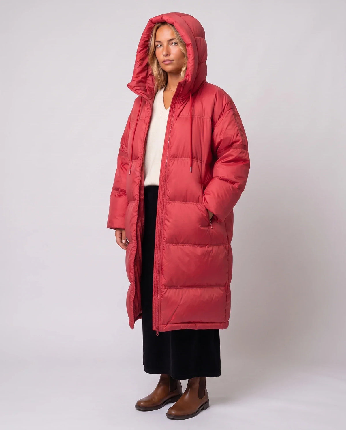 Extra-Long Cocoon Hooded Puffer Jacket