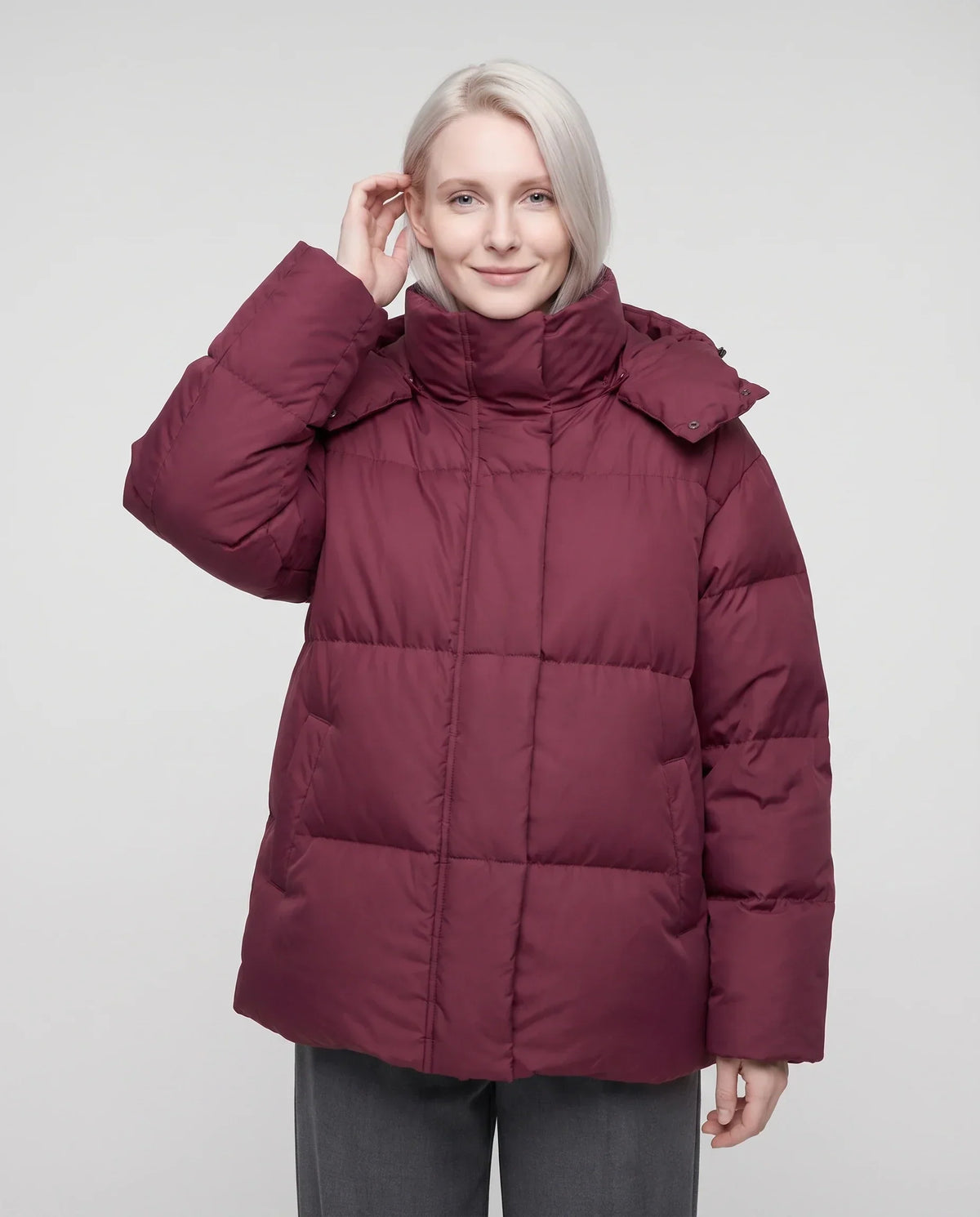 Oversized Puffer Jacket with High Collar and Detachable Hood