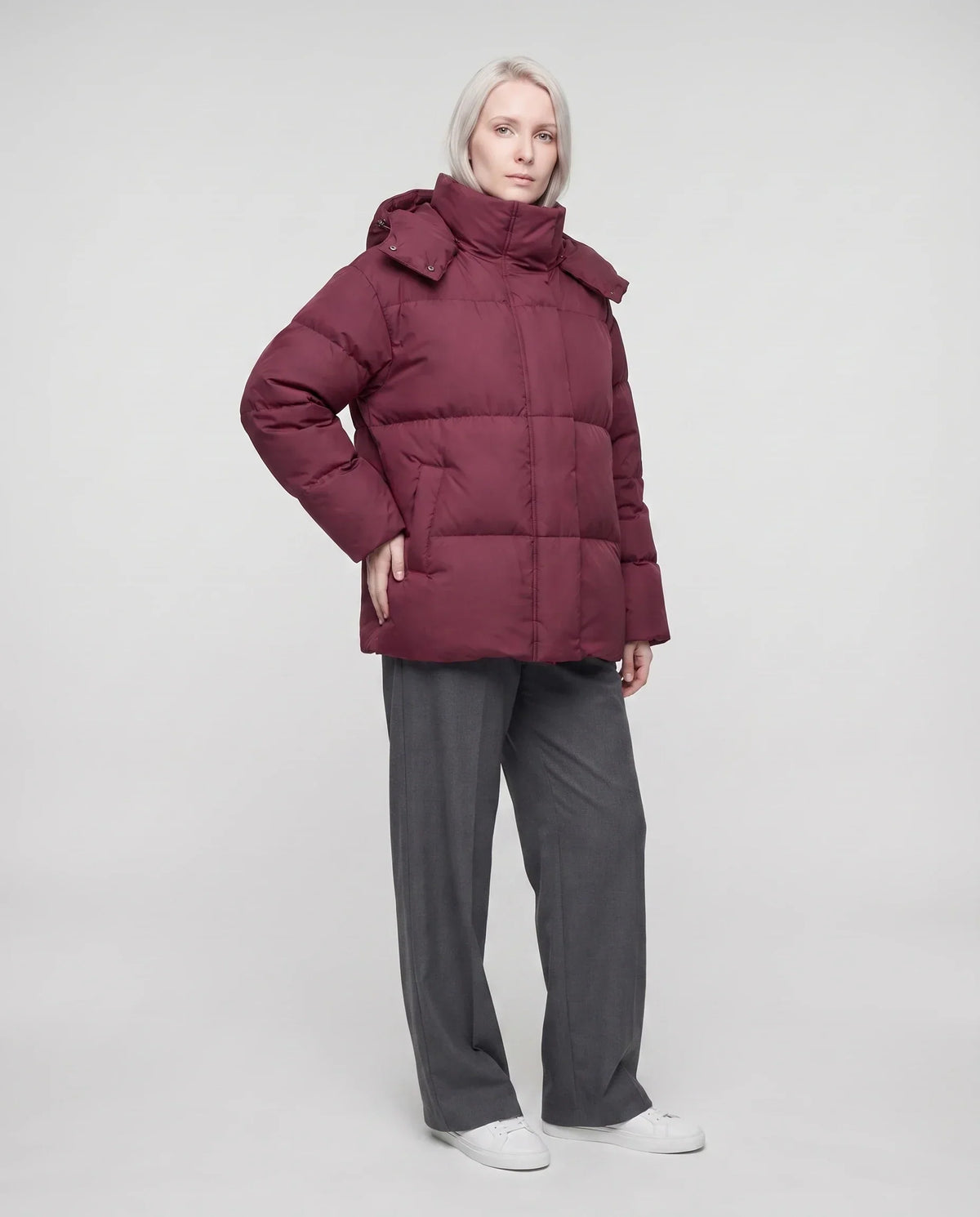 Oversized Puffer Jacket with High Collar and Detachable Hood
