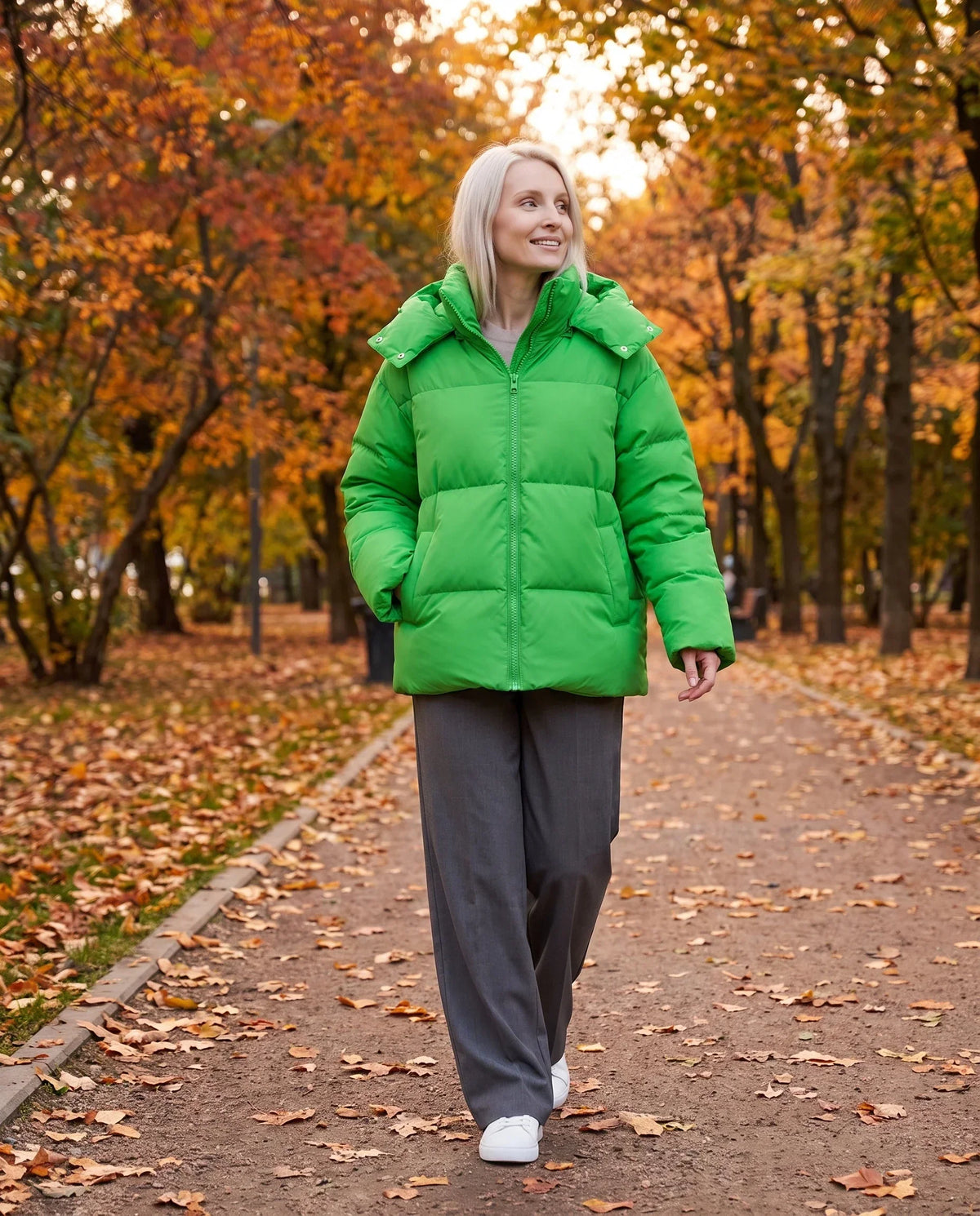 Oversized Puffer Jacket with High Collar and Detachable Hood